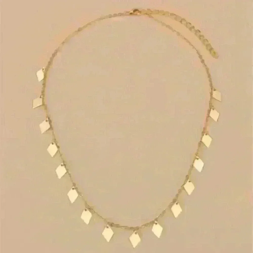 New Geometric Gold Tone Charm Necklace: Elegant Gold-Tone Necklace - Picture 2 of 3